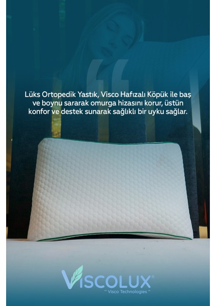 Lüx Bombeli Boyun Destekli Ortopedik Yastık; Anti-Aging Visco Yastık 57X42X13/11 Yeşil fiyatları