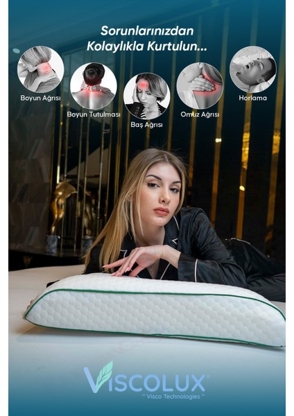 Lüx Bombeli Boyun Destekli Ortopedik Yastık; Anti-Aging Visco Yastık 57X42X13/11 Yeşil modelleri