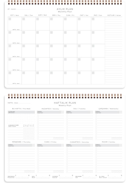 Süresiz Haftalık Spiralli Masaüstü Planlayıcı 24X34 cm - Desk Planner Lacivert