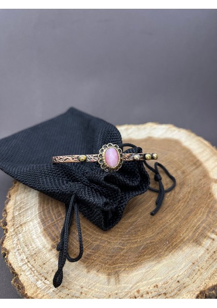 El Yapımı Bakır Bilezik Doğal Akik Taşı Detaylı El Yapımı Motifli Ayarlanabilir Kelepçe Pembe fiyatları