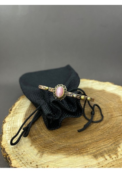 El Yapımı Bakır Bilezik Doğal Akik Taşı Detaylı El Yapımı Motifli Ayarlanabilir Kelepçe Pembe modelleri