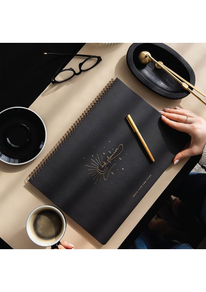Süresiz Haftalık Spiralli Masaüstü Planlayıcı 24X34 cm - Desk Planner Siyah