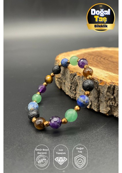 Ruhsal Iyi Şans Lapis Lazuli,ametist,kaplan Gözü,aventurin ve Lav Taşı El Yapımı Şifa Bilekliği