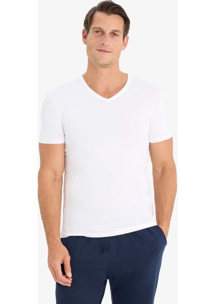 Slim Fit Dar Kesim V Yaka Basic Düz Üst L4884AZ25SP fırsatları