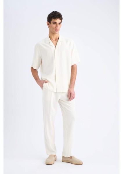 Yazlık Viskon Jogger Pantolon Regular Fit Normal Kesim Keten Karışımlı Düz Paça Cepli B4867AX25SM