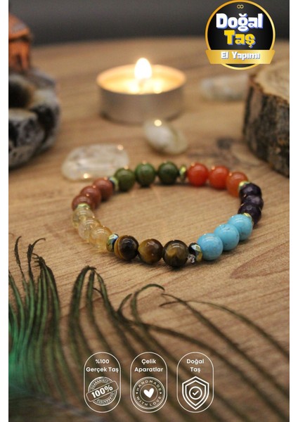 Balance Flow 7 Çakra Doğal Taş Tasarım Esnek Unisex Bileklik