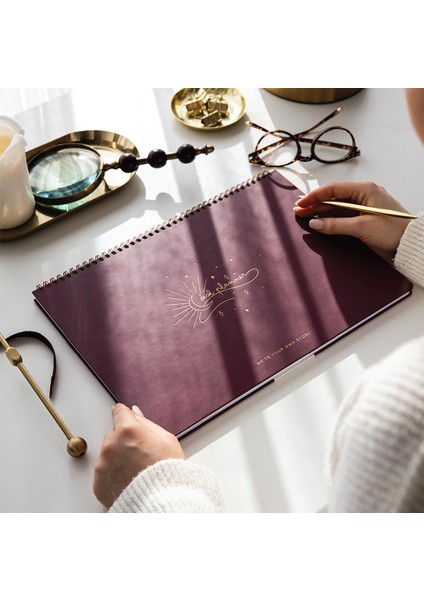 Süresiz Haftalık Spiralli Masaüstü Planlayıcı 24X34 cm - Desk Planner Bordo