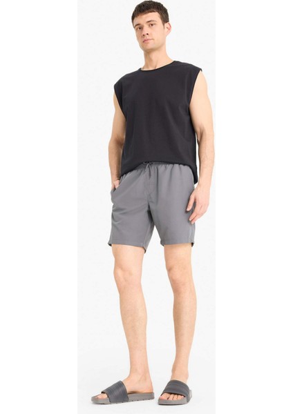 Regular Fit Kısa Boy Cepli File Astarlı Beli Bağcıklı Düz Hafif Kumaş Deniz Şortu E5133AXNS