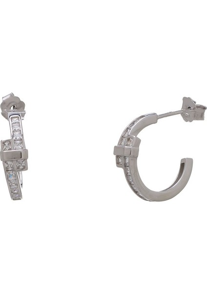 925 Ayar Gümüş Zirkon Taşlı Kadın Halka Küpe