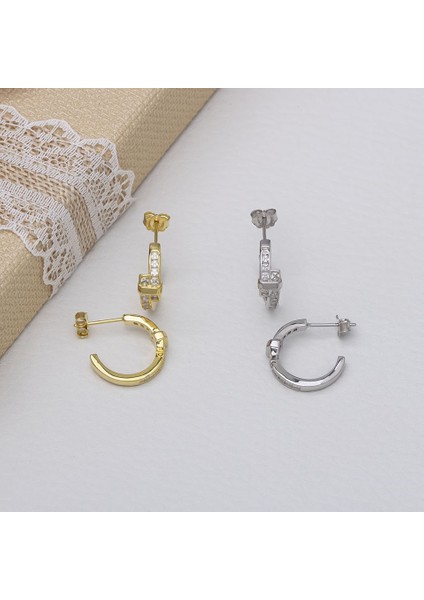 925 Ayar Gümüş Zirkon Taşlı Kadın Halka Küpe indirimleri