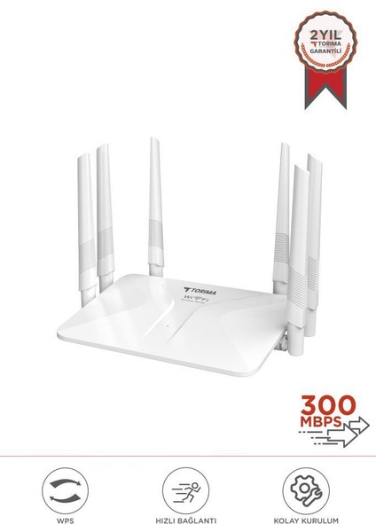 WR50Q Beyaz Kablosuz 300MBPS Wifi Router 6 Güçlü Anten Geniş Kapsama 2.4ghz 4 Portlu