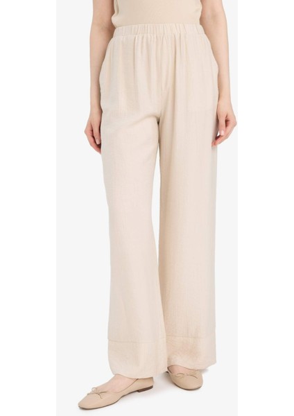 Wide Leg Esnek Belli Krinkıl Kumaş Geniş Paça Pantolon D7591AX25SM