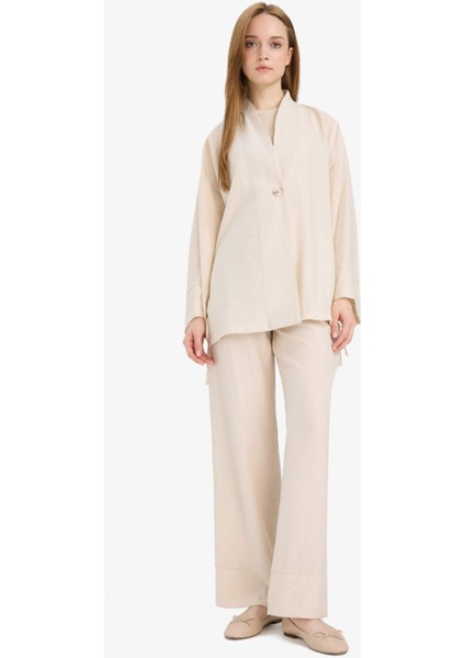 Wide Leg Esnek Belli Krinkıl Kumaş Geniş Paça Pantolon D7591AX25SM