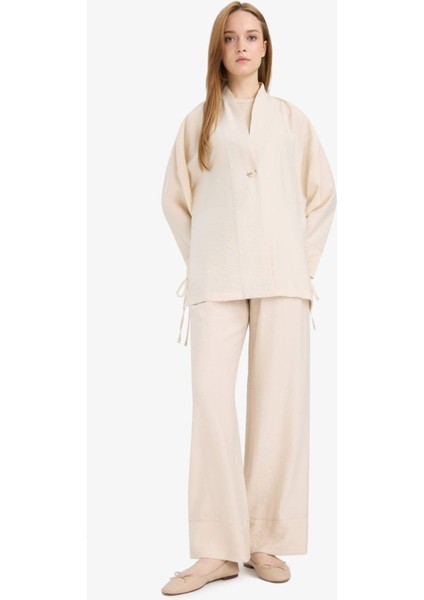 Wide Leg Esnek Belli Krinkıl Kumaş Geniş Paça Pantolon D7591AX25SM