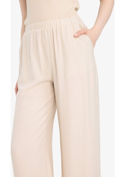Wide Leg Esnek Belli Krinkıl Kumaş Geniş Paça Pantolon D7591AX25SM