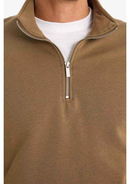 Comfort Regular Fit Rahat Kalıp Fermuarlı Dik Yaka Basic Düz Sweatshirt X7405AZ24AU