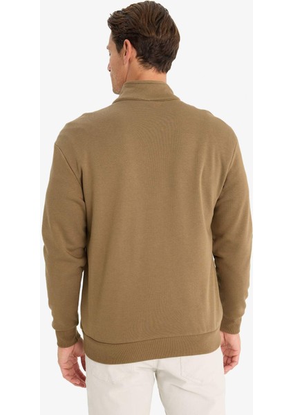 Comfort Regular Fit Rahat Kalıp Fermuarlı Dik Yaka Basic Düz Sweatshirt X7405AZ24AU