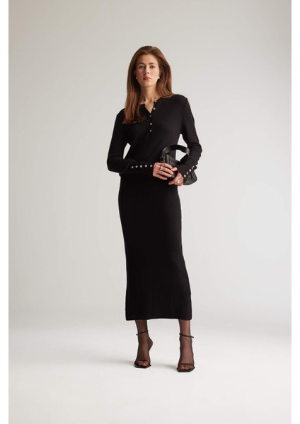 Fitted Bisiklet Yaka Basic Düz Siyah Triko Kazak E5345AX25SP fiyatları