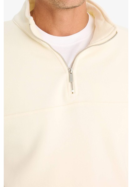 Relax Fit Dik Yaka Fermuarlı Basic Düz Kalın Sweatshirt E5334AX24WN fırsatları