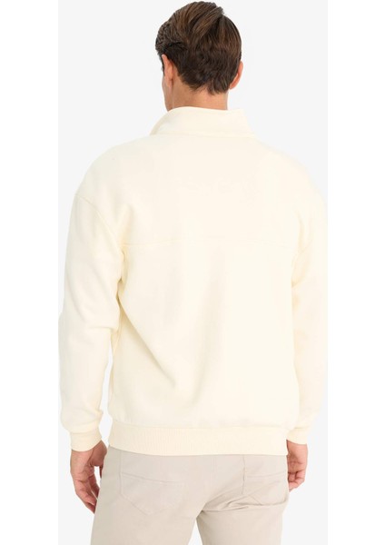Relax Fit Dik Yaka Fermuarlı Basic Düz Kalın Sweatshirt E5334AX24WN indirimleri