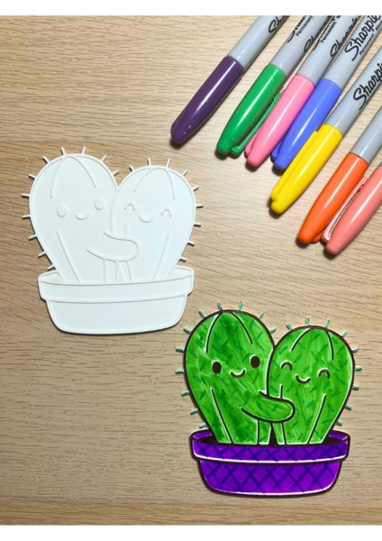 2'li Kendin Boya Eğitici Standlı Kaktüs Seti