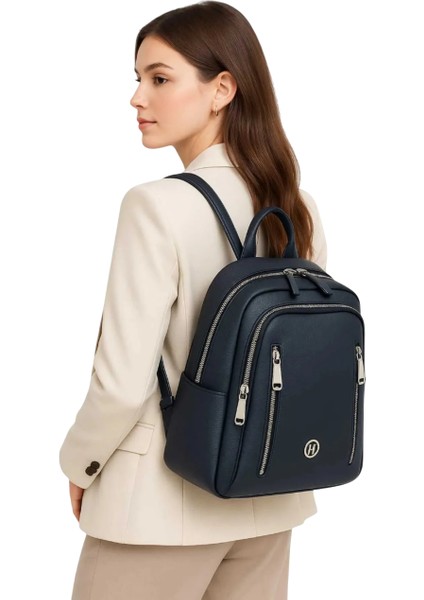 Sırt Çantası Kadın Deri Çok Gözlü Siyah