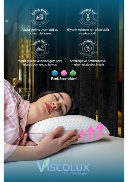 Anadolu Tipi Tombul Ortopedik Visco Yastık - %100 Orjinal Visco 60X40X15 Pembe