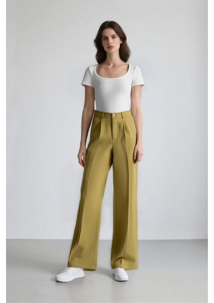 Wide Leg Keten Karışımlı Palazzo Pantolon Yüksek Bel Geniş Bol Paça Pensli Cepli A1922AX25SM fırsatları