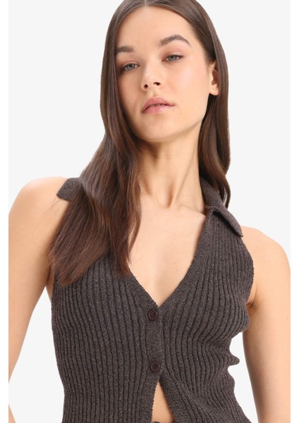 Coool Slim Fit Dar Kesim Düğmeli Triko Yelek D3584AX25SP