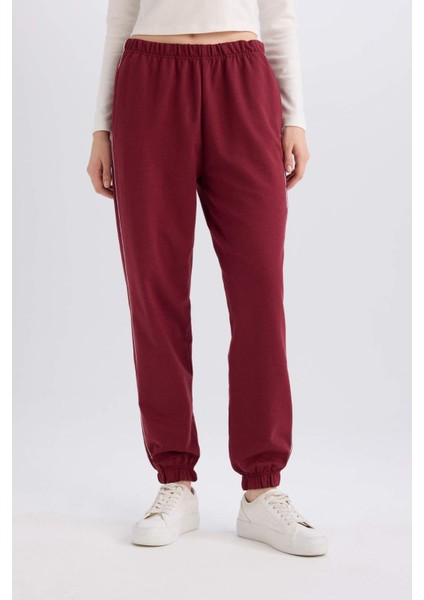 Bordo Jogger Eşofman Altı Cepli Esnek Belli Bağcıklı Dar Paça Uzun Boy E5976AX25SP