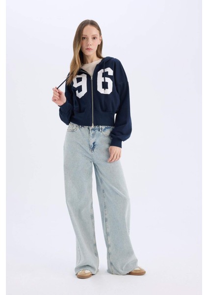 Coool Oversize Geniş Kalıp Kapüşonlu Baskılı Kalın Fermuarlı Sweat Hırka E5462AX25SM fırsatları