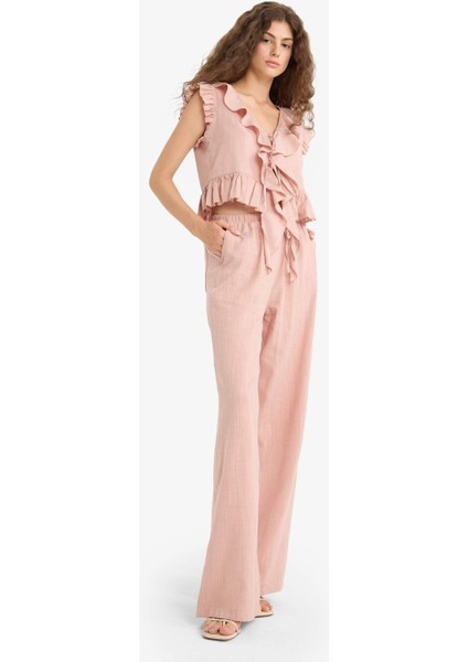Pantolon Wide Leg Çift Cepli Normal Bel Standart Boy D1009AX25SP