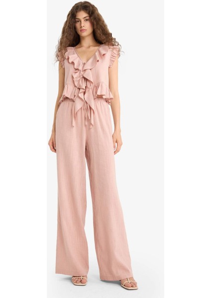 Pantolon Wide Leg Çift Cepli Normal Bel Standart Boy D1009AX25SP