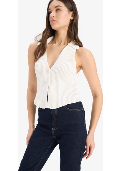 Coool Slim Fit Dar Kesim Düğmeli Triko Yelek D3584AX25SP