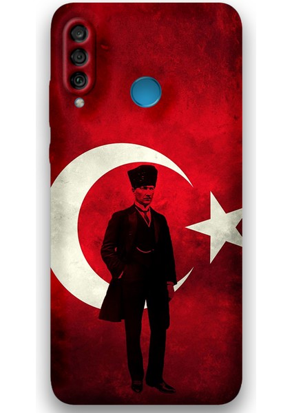 Huawei P30 Lite Uyumlu Atatürk Desenli Telefon Kılıfı + Ekran Koruyucu - 5849