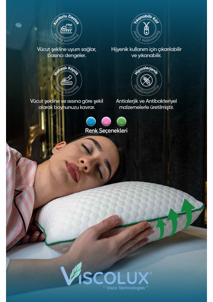 Anadolu Tipi Tombul Ortopedik Visco Yastık - %100 Orjinal Visco 60X40X15 Yeşil