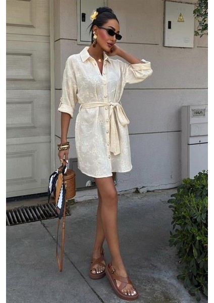 Süzene Nakışlı ve Gold Düğmeli Elbise 2742 fiyatları