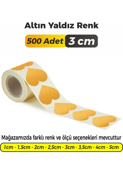 Kalp Kesimli Altın Yaldız Çok Amaçlı Etiket 3cm (500 Adet)