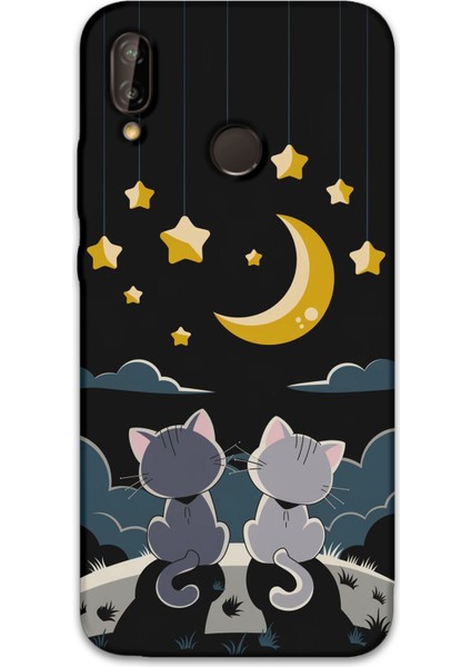 Huawei P20 Lite Uyumlu Kedi Desenli Telefon Kılıfı + Ekran Koruyucu - 5809