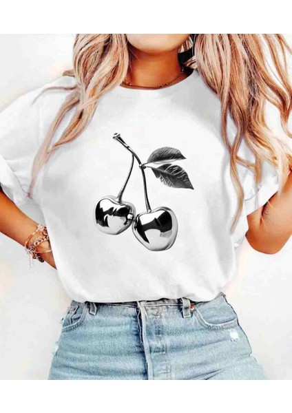 Metal Kiraz Baskılı Özel Tasarım Oversize Tshirt