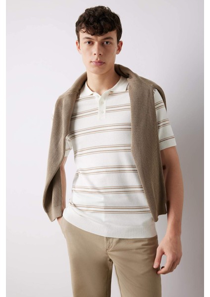 Regular Fit Polo Yaka Kısa Kollu Yumuşak Tuşeli Triko Tişört E2665AX25SP