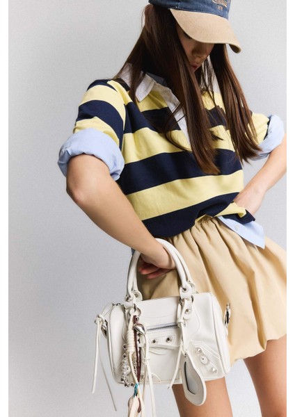 Loose Fit Polo Yaka Çizgili Kısa Kollu Tişört E6602AX25SP modelleri