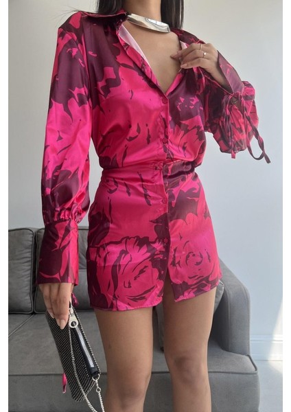 Vatkalı Manşet Detaylı Gömlek Elbise - Fuşya fiyatları