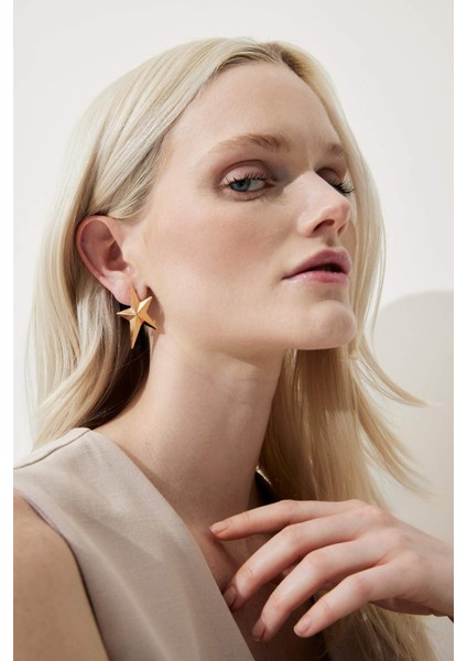 Kadın Yıldız Gold Küpe E6457AXNS