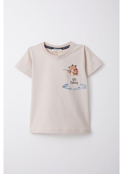 Erkek Çocuk Şortlu Takım Balık Tutan Ayıcık Baskılı 1.5-5 Yaş, Bej indirimleri
