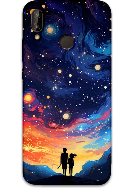 Huawei P20 Lite Uyumlu Uzay Desenli Telefon Kılıfı + Ekran Koruyucu - 5863