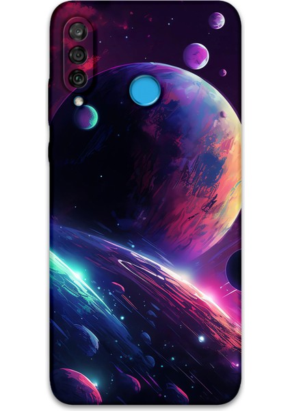 Huawei P30 Lite Uyumlu Uzay Desenli Telefon Kılıfı + Ekran Koruyucu - 5862
