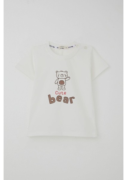 Erkek Bebek Şortlu Takım Havalı Ayıcık Baskılı 9 Ay-3 Yaş, Ekru fiyatları