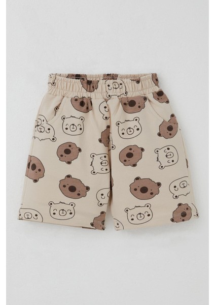 Erkek Bebek Şortlu Takım Havalı Ayıcık Baskılı 9 Ay-3 Yaş, Ekru modelleri