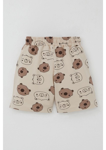 Erkek Bebek Şortlu Takım Havalı Ayıcık Baskılı 9 Ay-3 Yaş, Ekru indirimleri